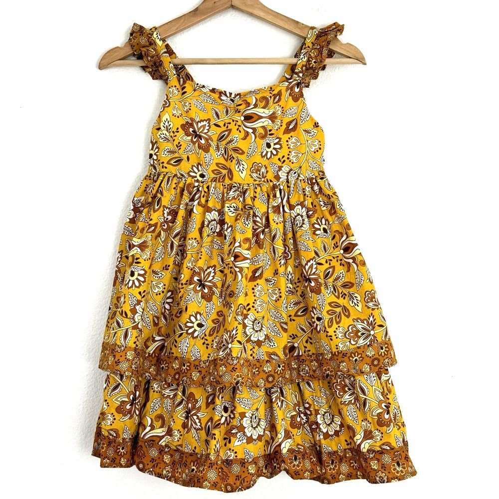 Joie Kids Sz 8 Girls Dress Boho Mustard Yellow Brown Party Birthday Boho NEW